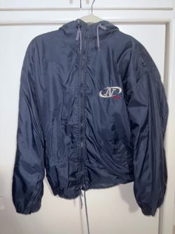ND Air Men's Navy Blue Hooded Windbreaker Jacket Zip Front Logo Size L