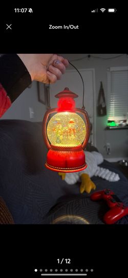 Christmas Decor Lighted Spinning music Lantern with Snowman Family snow globe