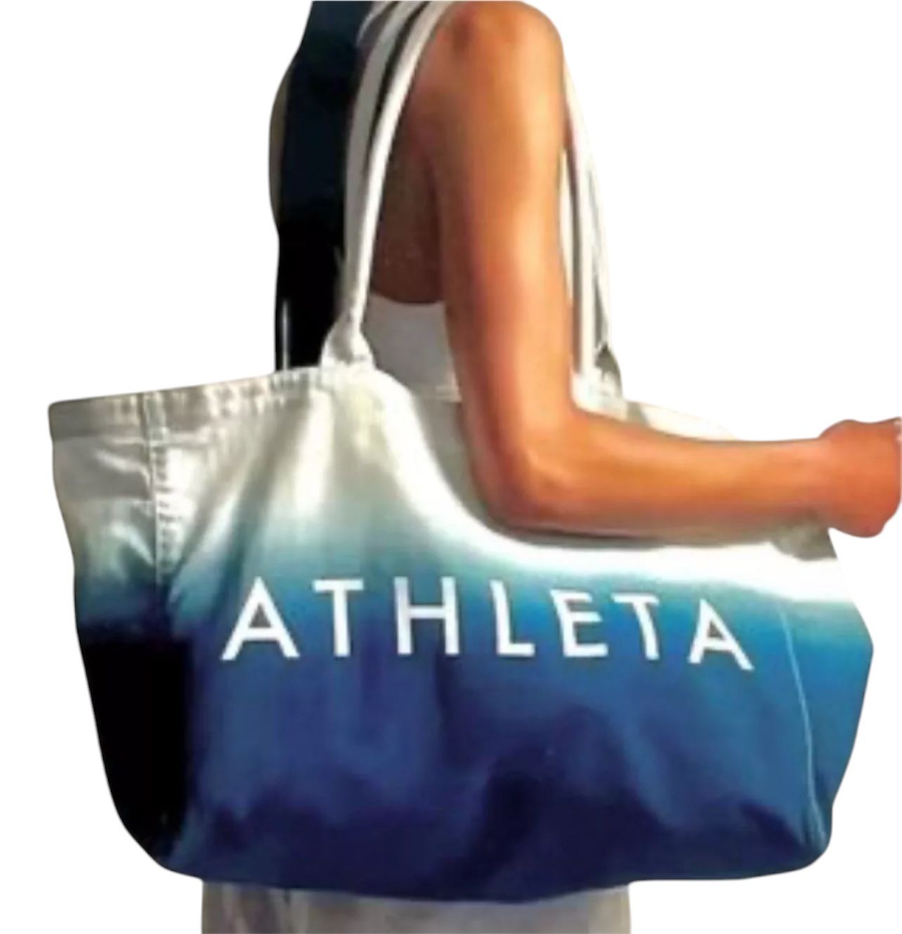 Athleta NWOT Beach Bag Gym Bag Tote Bag Blue Ombre Canvas Shopping Bag 18.5x12”