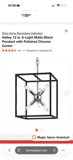Home Decorators Collection Halley 12 in. 6-Light Matte Black Pendant with Polished Chrome Center