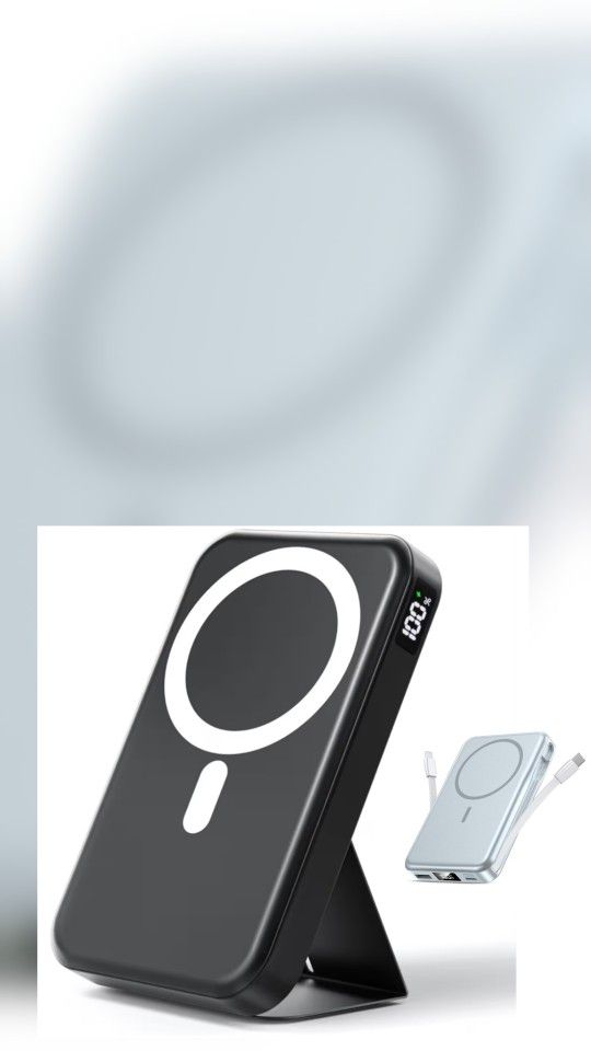 Magnetic Portable Charger, 10000mAh Wireless Power Bank with 20W USB-C Fast Charging, Foldable Stand & LED Display Magnetic Battery Pack, Compatible w