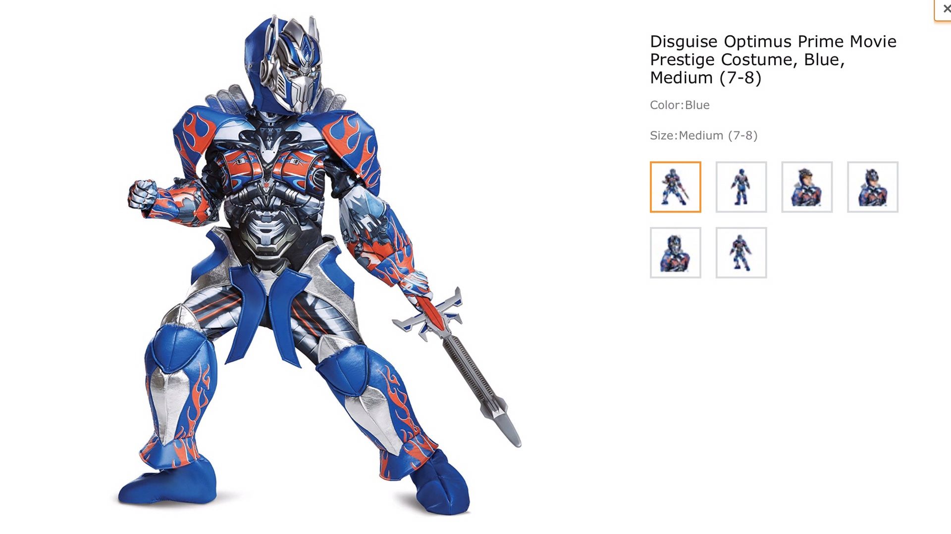 Deluxe Optimus Prime Costume Size 7-8