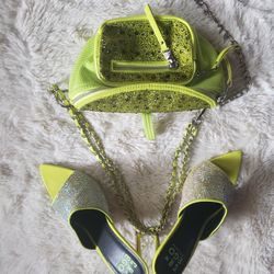 Lime Rhinestone Purse And Lime Rhinestone Heel Set