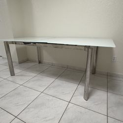 White Glass Table & Bench 