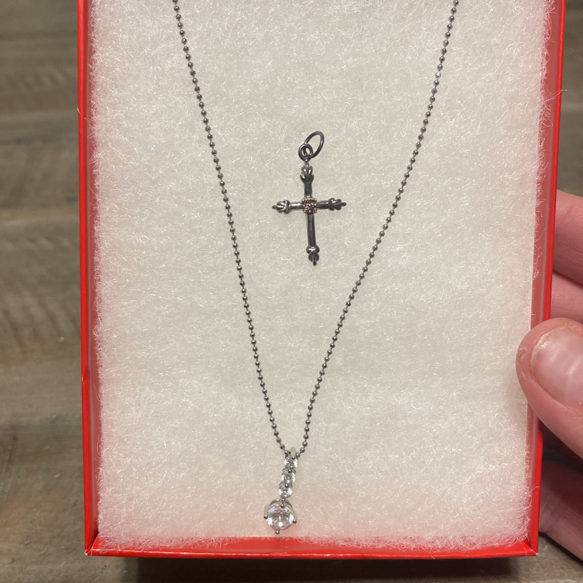 4 Stone Necklace And Cross Charm