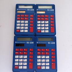 Lot of 4 Texas Instruments TI-108 Solar Calculators All Working w/ Covers
