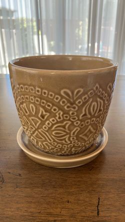 Boho Ceramic Planter Pot with Saucer & Drainage Hole (6")