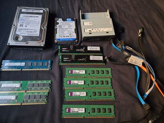​Desktop PC Hardware Lot – 8x RAM Sticks (DDR3/DDR2), 500GB & 160GB HDDs, Dell Card Reader & Cables