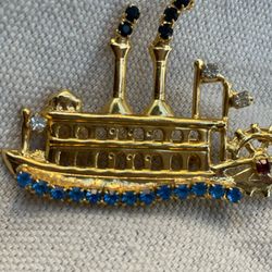 Riverboat pin with Faux blue sapphire stones