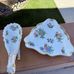 Vintage Hungarian Queen Victoria Triangle Dish and Dragon Dish Set (2)