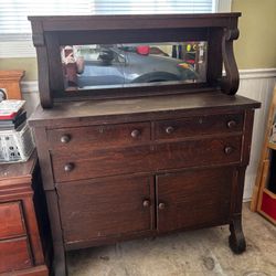 Late 1800/Early 1900 Antique Oak Sideboard With Mirror