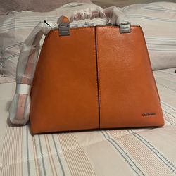 Calvin Klein Granite Geometric Satchel Purse Mandarin Orange 🍊