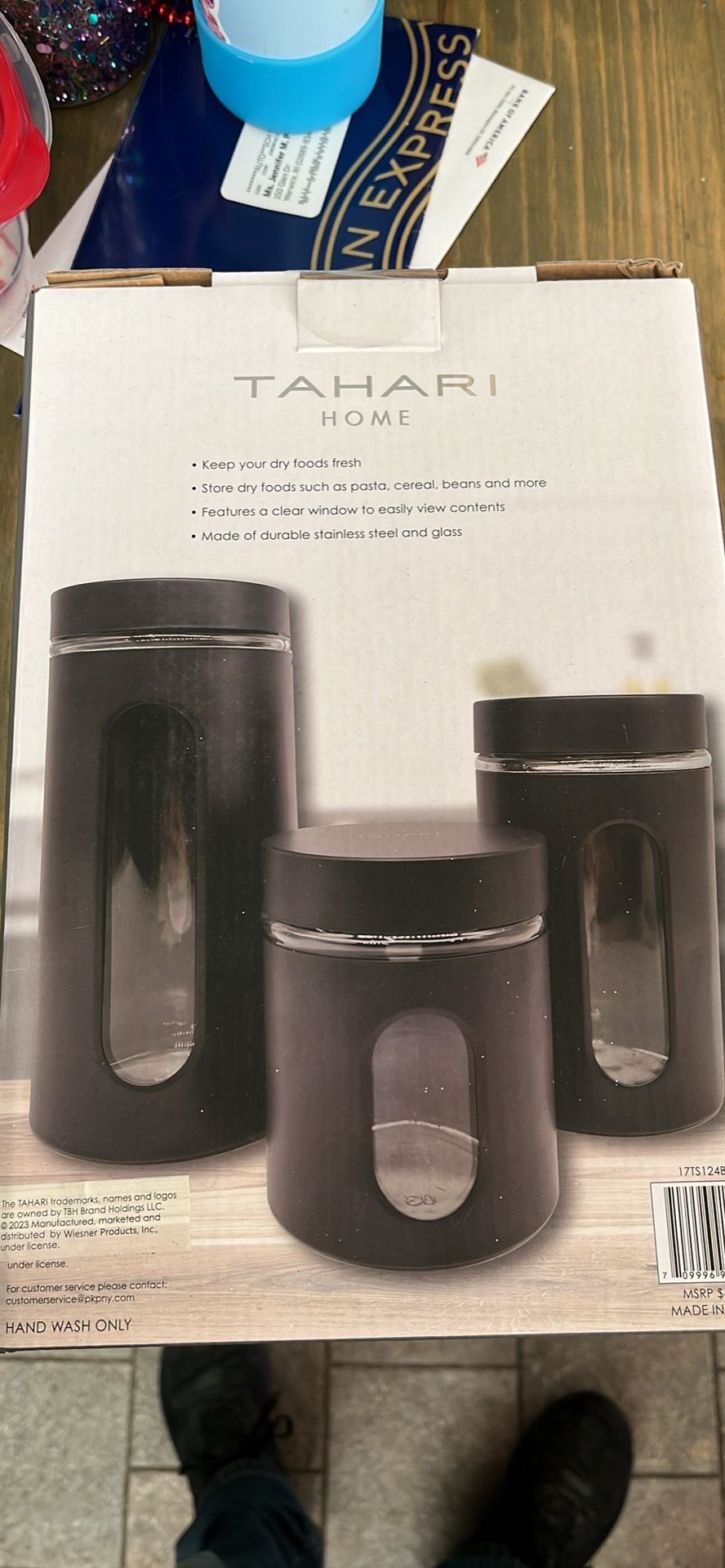 TAHARI Home Stainless Steel And Glass Canister Set