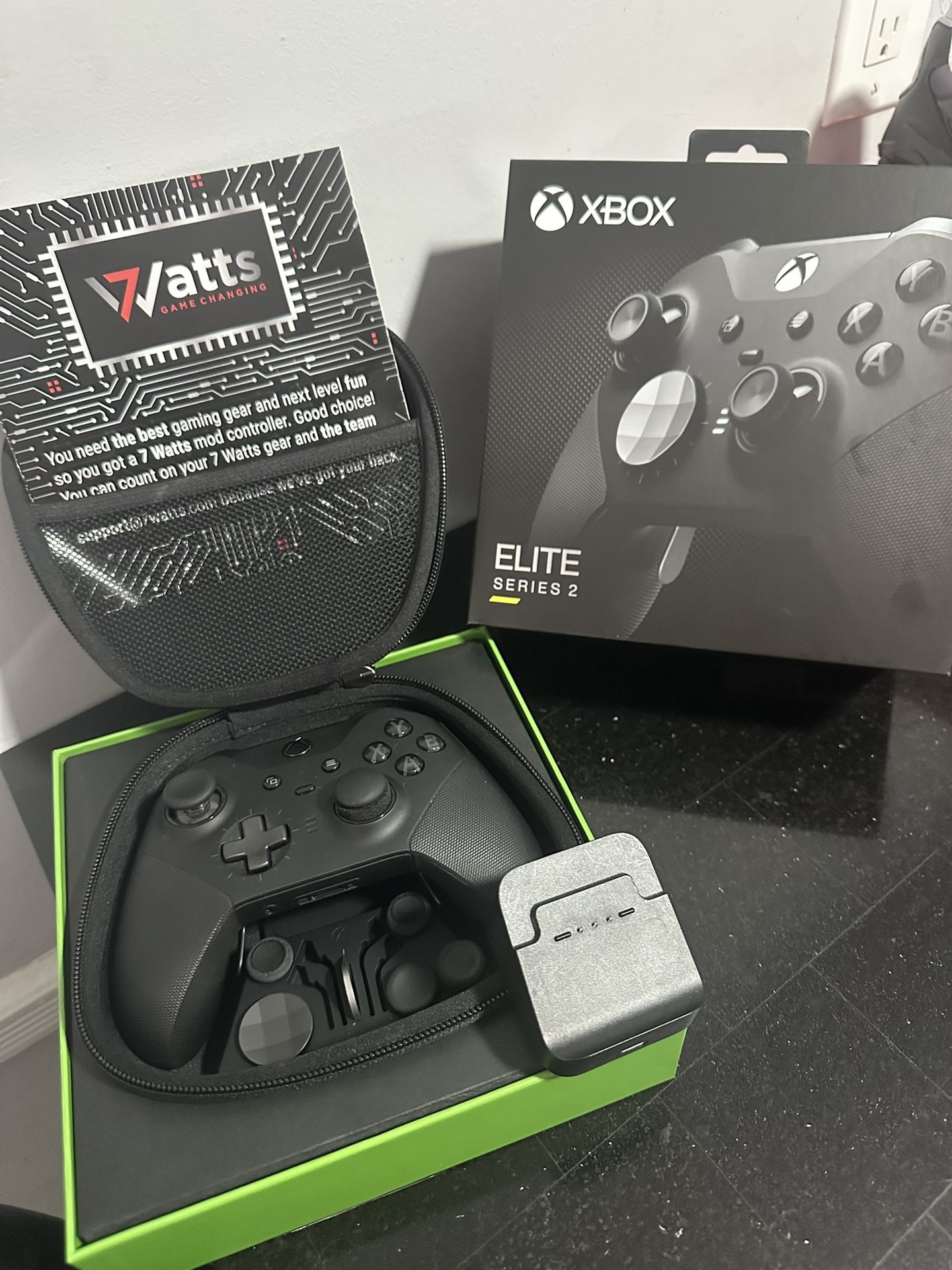 7 Watts Elite Series 2 Controller Modded - Custom Pro Rapid Fire Mod - for Xbox One Series X S Wireless & Wired PC Gaming - Red LED Lights