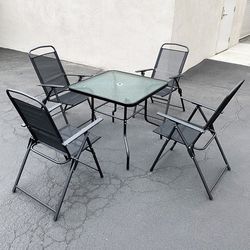 $100 (Brand New) Patio 5pcs dining set with 32x32” table and 4pc folding chairs, outdoor furniture 