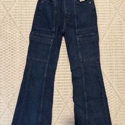 GAP Women's Dark Wash Flare Cargo Jeans
