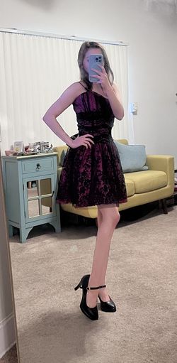 Deb Pink Dress With Black Lace Pattern -size S