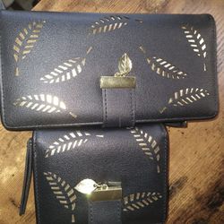 Clutch Wallets: Medium and Large Black Gold Leaf