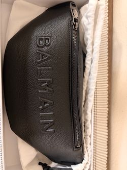 Authentic BALMAIN PARIS Black Leather Belt Bag / Waist Bag