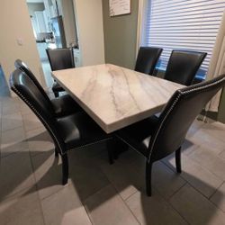 7PC Marble Top Dining Table Set 
