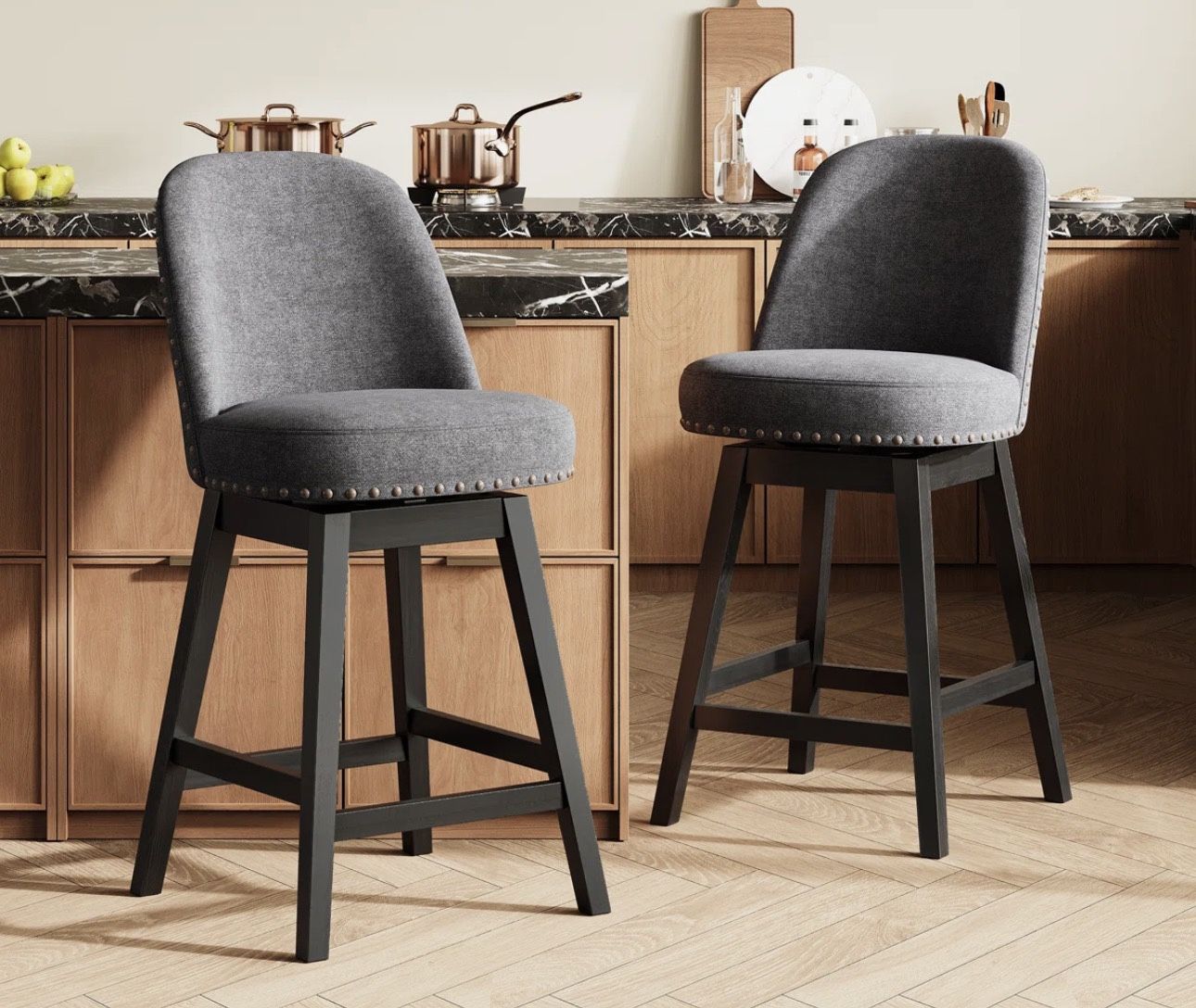 2 Pc Bar Stool With Solid Wood Legs