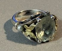 Ann King Butterfly Green Quartz Ring Sterling Silver/18K Gold