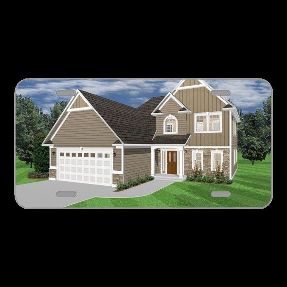 License Plate Novelty Car Front House 3D Render Exterior Architecture