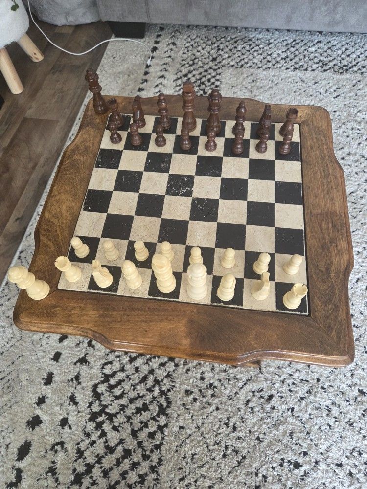 Vintage Wood Checker/ Chess/ Game Table
