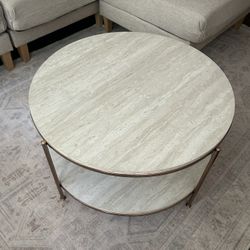 Faux Marble Top Table With Gold Accents