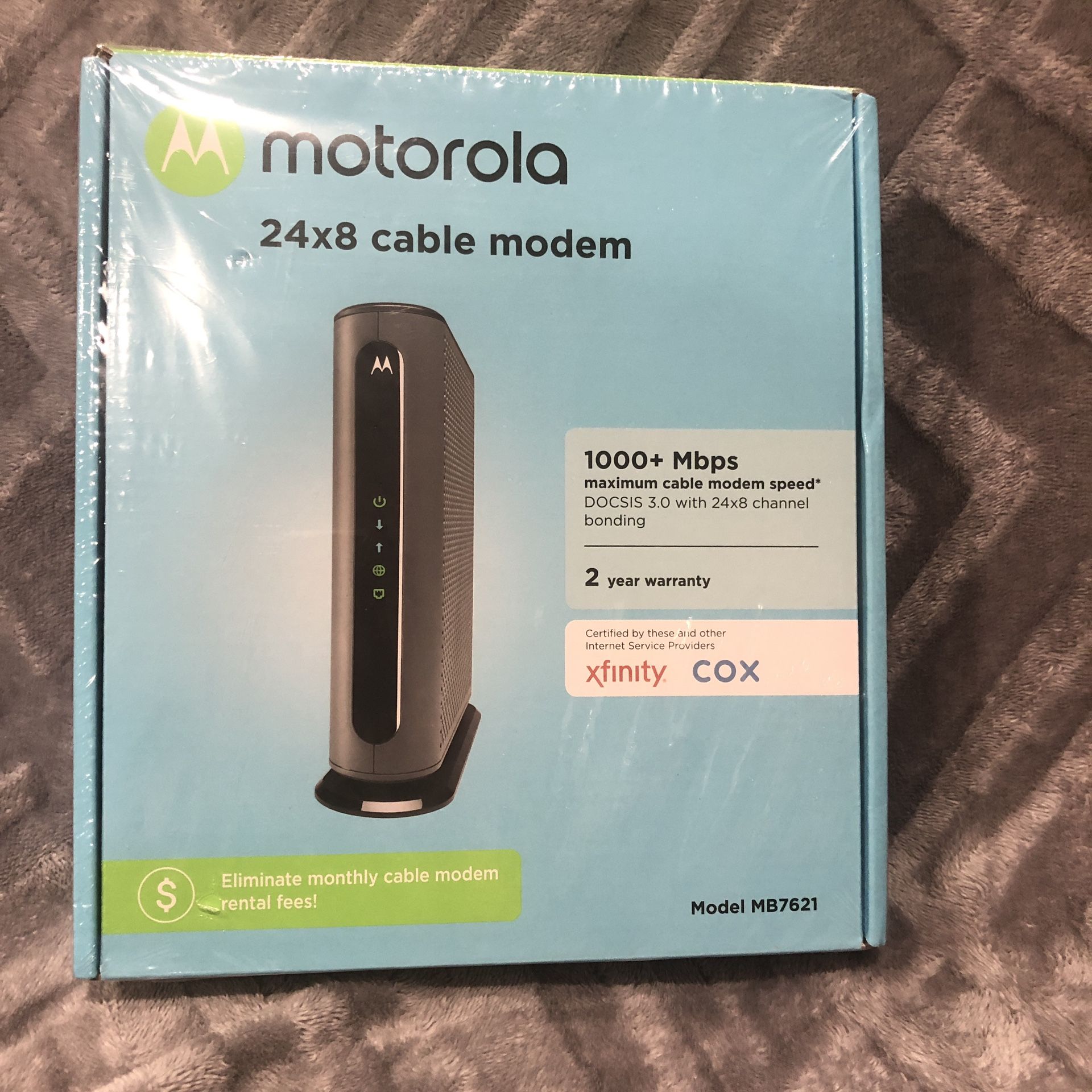 New And Sealed - Motorola MB7621 Cable Modem | Pairs with Any WiFi Router | Approved by Comcast Xfinity, Cox and Spectrum | for Cable Plans Up to 800 