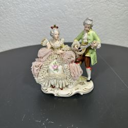 Dresden Lace Courting Couple Figurine Stamped Dresden in Germany.