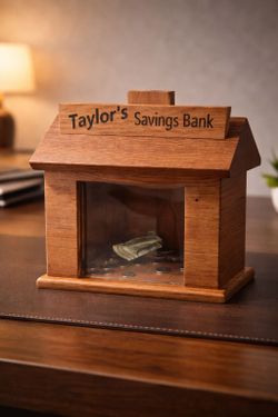 Handmade red cedar piggy bank. Personalized name or your  text lazer engraved