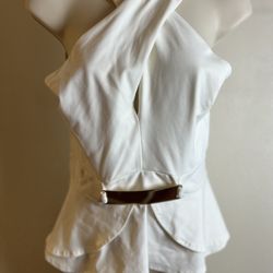 Bebe Cross Halter Top In White 