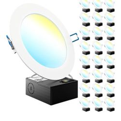 Sunco 24 Pack 6 Inch LED Recessed Light, Canless Ceiling Lights Slim with Junction Box, 850 LM, 14W (100W Equivalent), Selectable CCT 2700K/3000K/4000