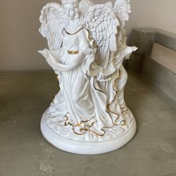 White Glitter Angels Love Joy Peace Pillar Candle Holder 