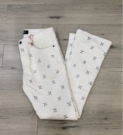 White Denim Jeans with Crystal Embellishments