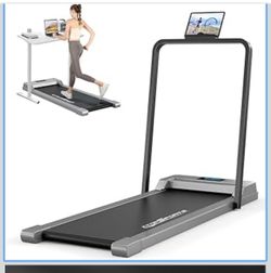 Walking Pad Treadmill with Handrail, 3.5HP Quiet Under Desk Treadmill for Home Office, Portable Compact Walking Pad with 12-Speed LED Display, 300 LBS