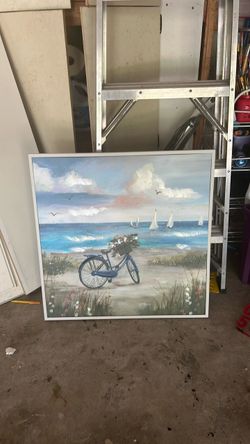Beach Scene Canvas Wall Art with White Frame