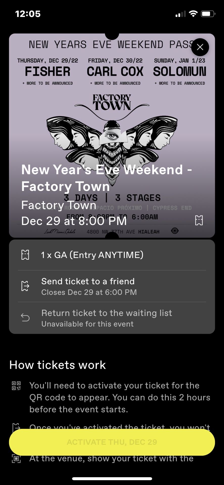 Factory Town Miami NYE 3 Day Pass