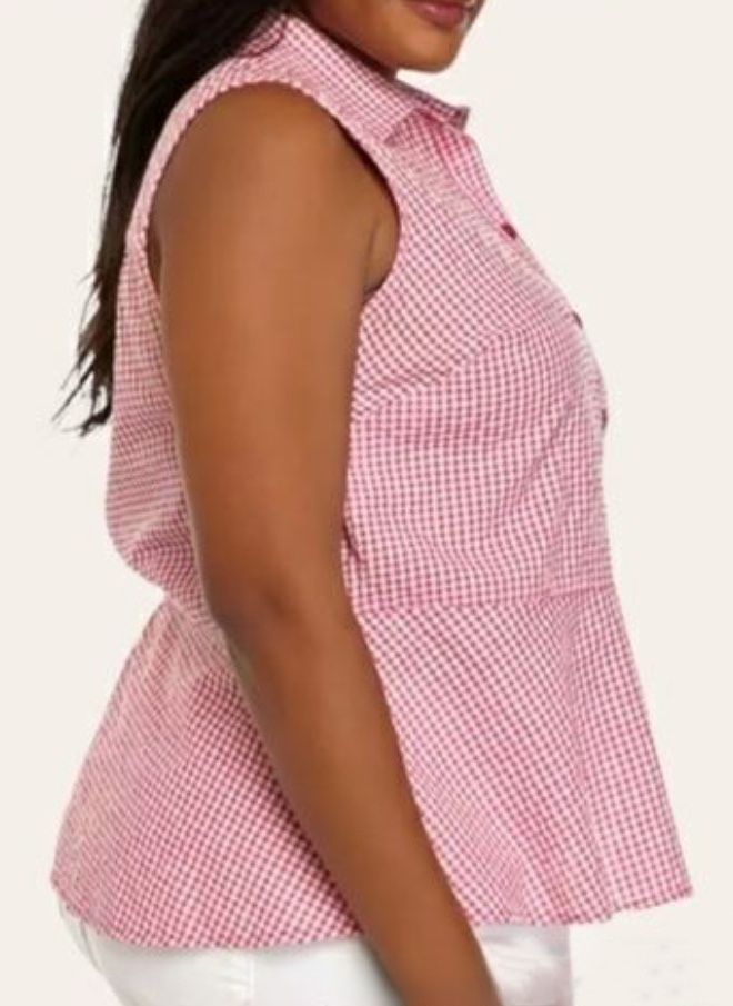 Kim Rogers Cury Blouse Top 2X Plus Button Up Checked Spring Summer Sleeveless