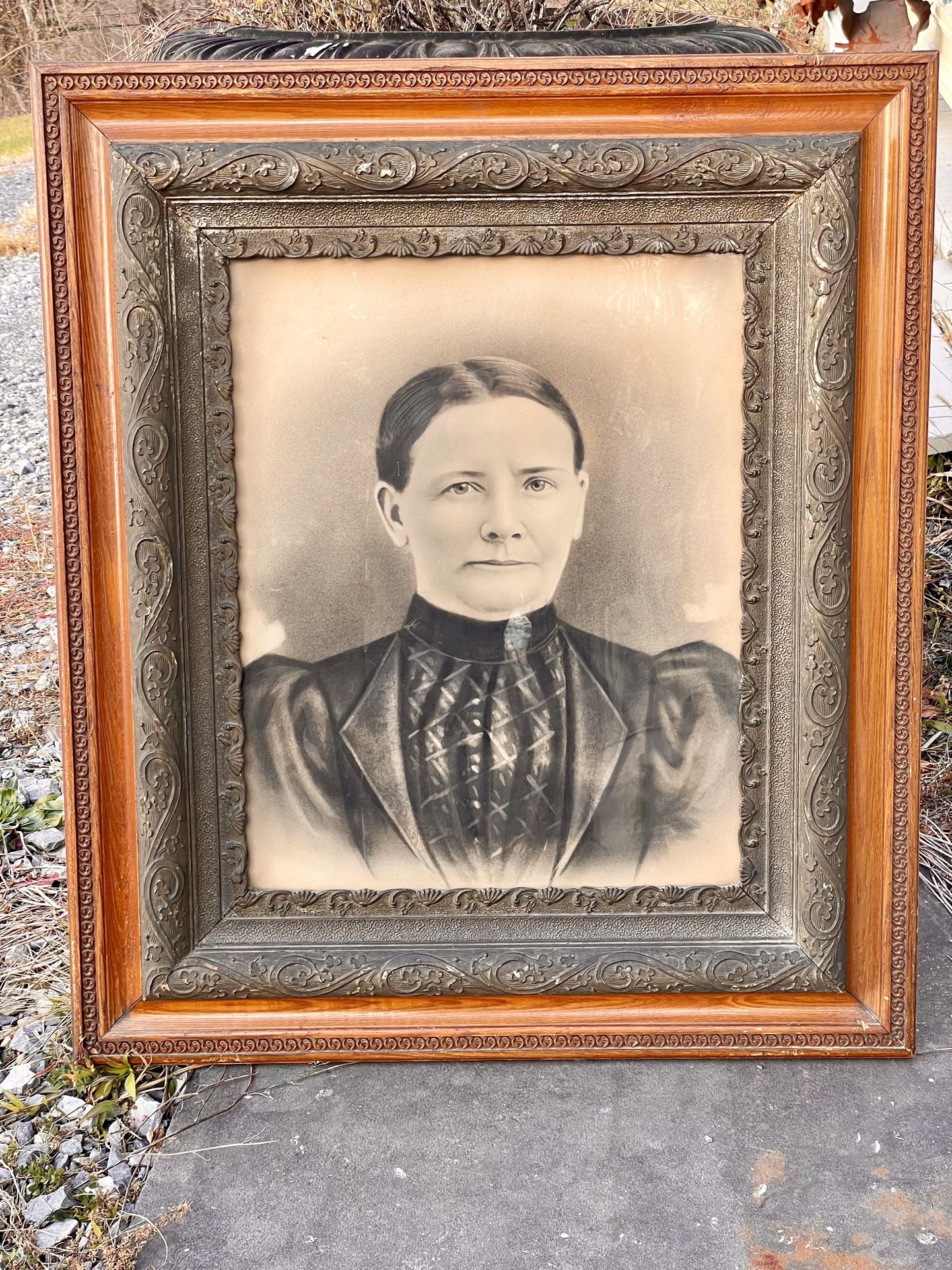 Antique charcoal portrait of a woman from western Pennsylvania. Five generations old.