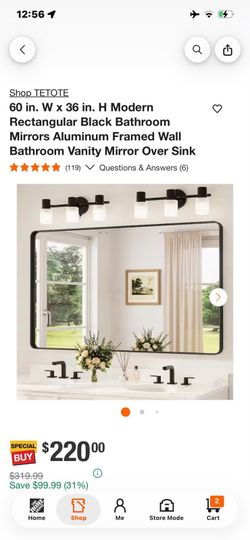 TETOTE 60x36 Black Aluminum Framed Bathroom Vanity Mirror