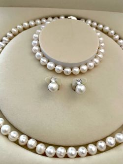 Brand new Freshwater Pearl + 925 silver Jewelry Set - Necklace Bracelet Earrings