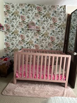 Pink Wooden Baby Crib