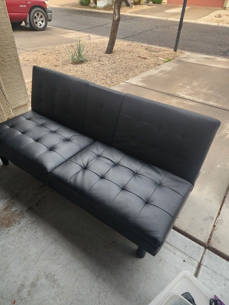 Futon $75 Black Leather Good Condition