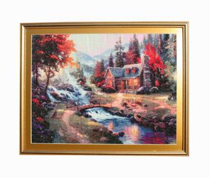 Dream house by the waterfall Diamond painting Wooden frame with Clear Acrylic