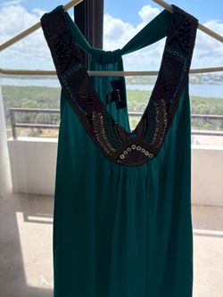 Teal Beaded Neckline Sleeveless Dress