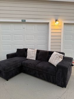 Black Corduroy Sectional Sofa with Chaise