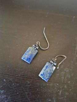 Rough Lapis Earrings, Blue Gemstone Earrings, Raw Lapis Lazuli on Oxidized Sterling Silver Earrings