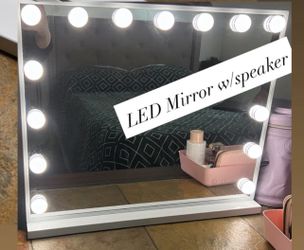 LED white vanity mirror with bluetooth speaker